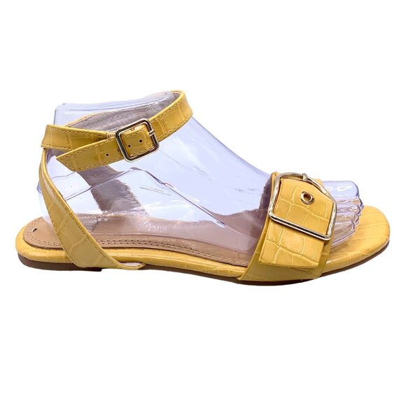 Yellow Bks Dallis Sandals Size 8 Buckle Straps Croc-Embossed Ankle Wrap Resort - Picture 9 of 10